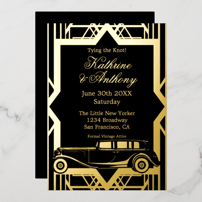 Roaring Twenties Limo Gatsby Style Einladung (Vorderseite/Rückseite)