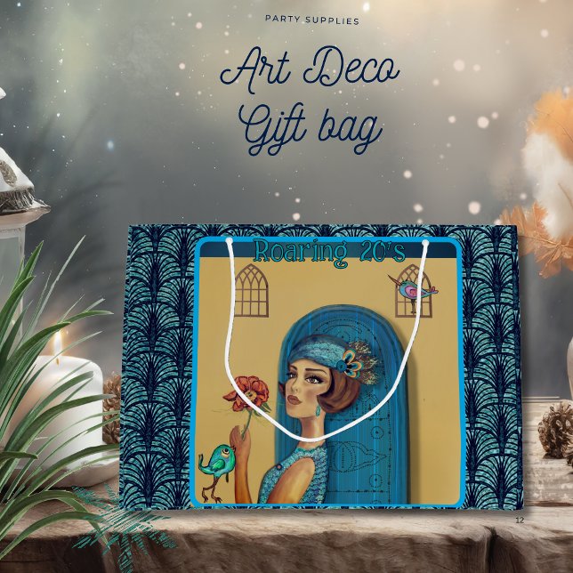 Roaring Twenties Revival Art Déco Blau Große Geschenktüte ( Roaring Twenties Revival Art Deco blue Large Gift Bag )