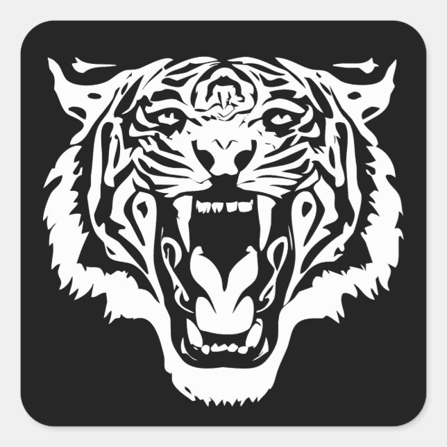 Roaring White Tiger Quadratischer Aufkleber (Vorderseite)