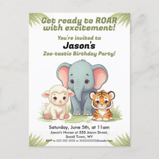 Roaring Zoo Birthday Einladung Postkarte