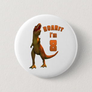 ROARrr I m 8 Fun T-Rex Kind Geburtstag Button
