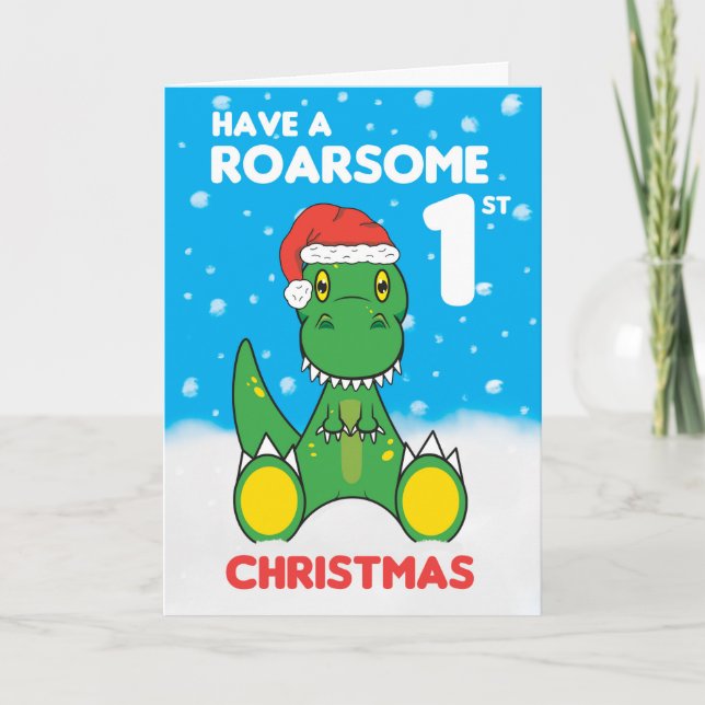 Roarsome 1. Weihnachtskarte Dinosaurier Feiertagskarte (Vorderseite)