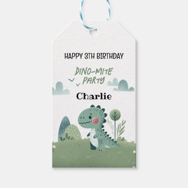 Roarsome Dino Birthday  Geschenkanhänger (Vorderseite)