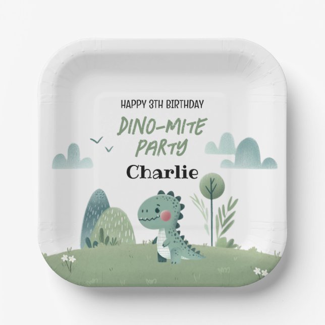 Roarsome Dino Birthday  Pappteller (Vorderseite)