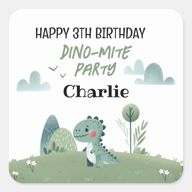 Roarsome Dino Birthday  Quadratischer Aufkleber (Vorderseite)
