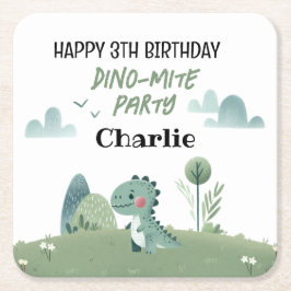Roarsome Dino Birthday  Rechteckiger Pappuntersetzer