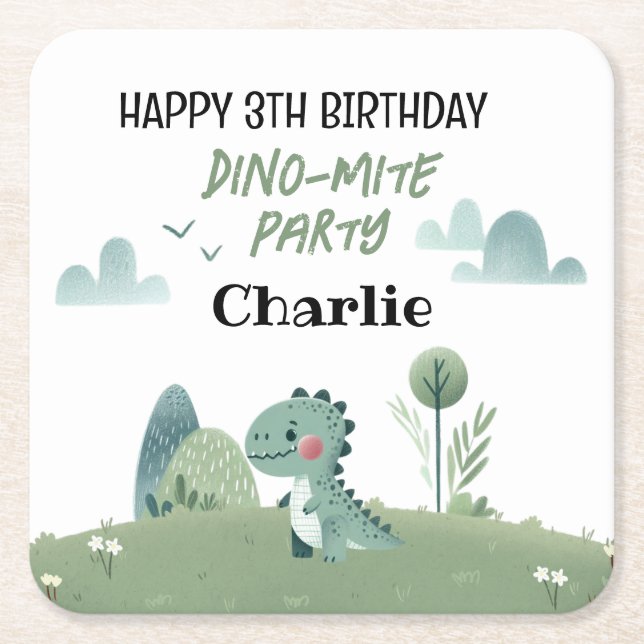 Roarsome Dino Birthday  Rechteckiger Pappuntersetzer (Vorderseite)