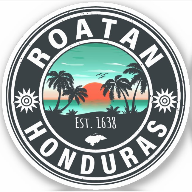 Roatán Honduras Island Retro Sunset Souvenirs 80er Aufkleber (Vorderseite)