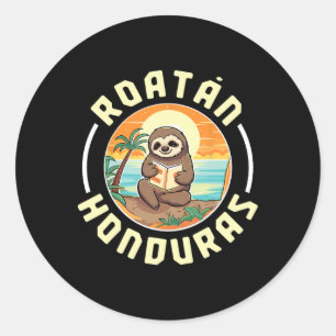 Roatan Honduras Urlaub Faultier Strand Sommer Männ Runder Aufkleber