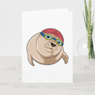 Robbe beim Schwimmen mit Schwimmbrille Karte