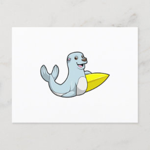 Robbe beim Surfen mit Surfbrett Postkarte