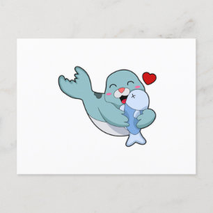 Robbe mit Fisch Postkarte
