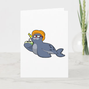 Robbe mit Kokosnuss Karte