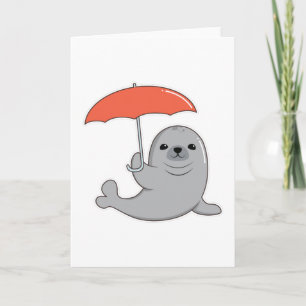 Robbe mit Regenschirm Karte