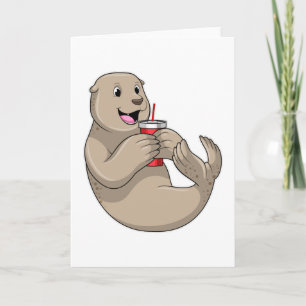 Robbe mit Tasse mit Strohhalm Karte