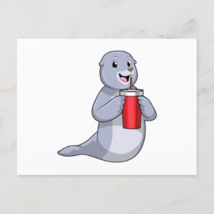 Robbe mit Trinkbecher Postkarte