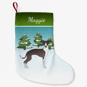 Robben- und Weißer Italienischer Windhund im Winte Kleiner Weihnachtsstrumpf