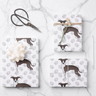 Robbenhund und weiße italienische Windhunde mit Pf Geschenkpapier Set