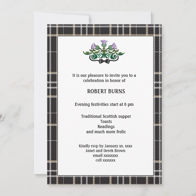 Robbie Burns Cravate noire Invitation (Devant)