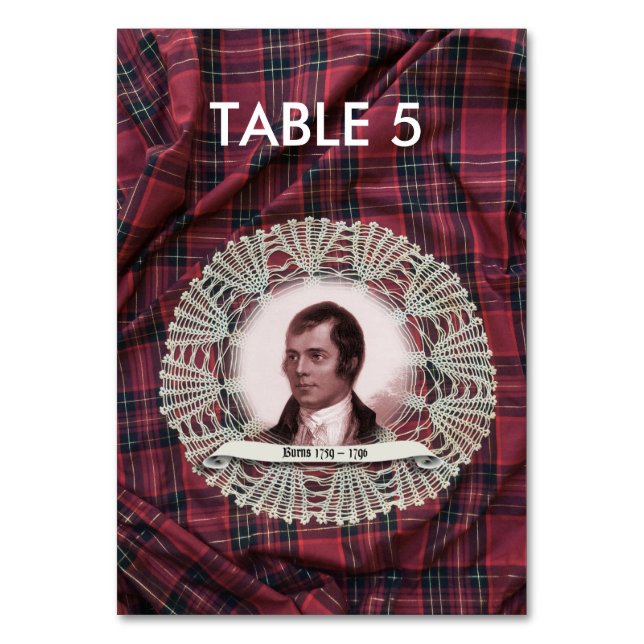 Robbie Burns Highland-Tischkarte Tischnummer (Vorderseite)