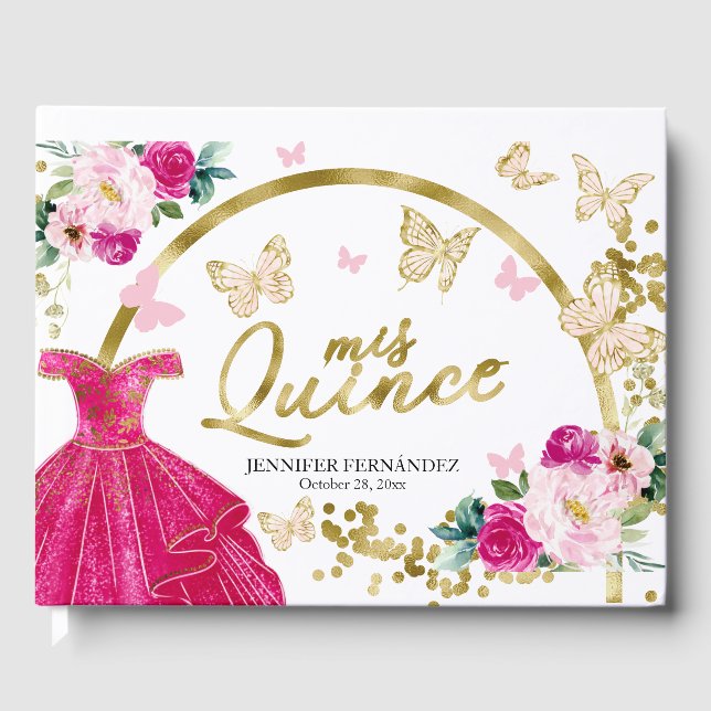 Robe à papillon rose chaud Quinceanera livre d'hôt (Recto)