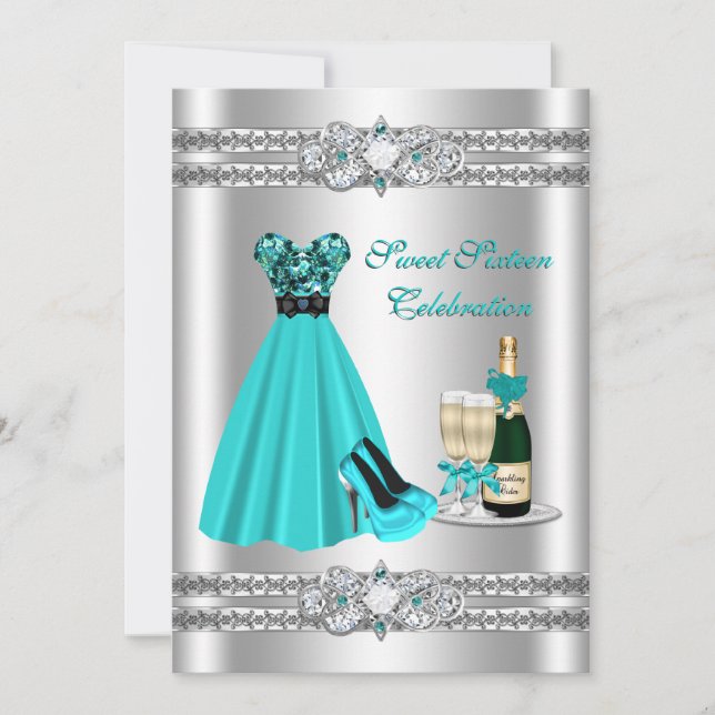Robe Argent Sweet Sixteen Invitation 5x7 (Devant)