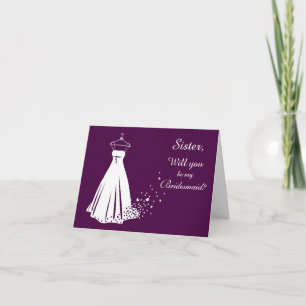 Robe blanche, coeur sur la carte Soeur Bridesmaid 