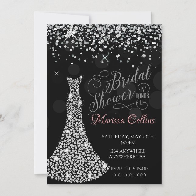Robe de diamant Invitation douche nuptiale, strass (Devant)
