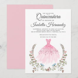 Robe de Gown Quineanera Floral rose Invitation