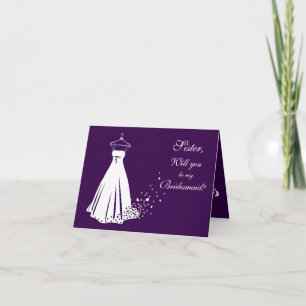 Robe de mariée sur carte de note de demoiselle d'h