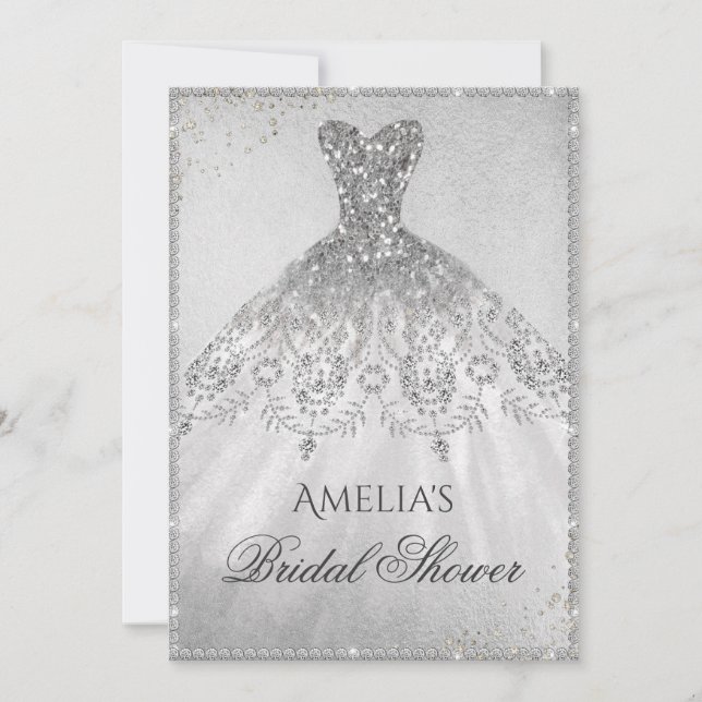 Robe étincelante Argent Douche nuptiale Invitation (Devant)