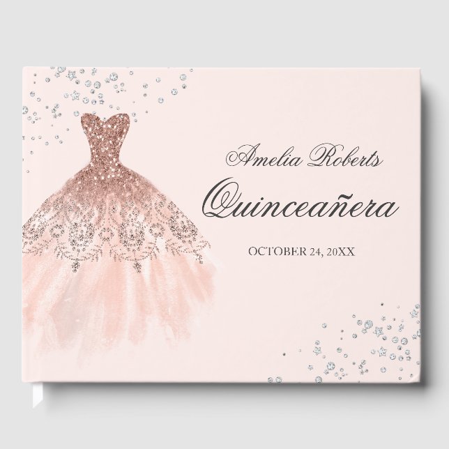 Robe étincelante Rose Gold Quinceanera Livre d'or (Recto)