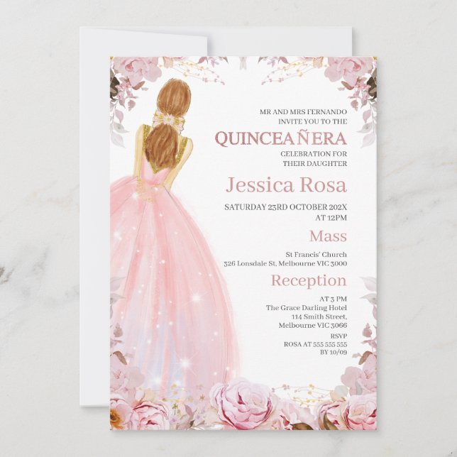 Robe florale Blush Boho Quinceañera Invitation (Devant)