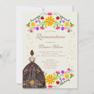 Robe florale colorée Quinceanera Invitation