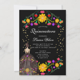 Robe florale colorée Quinceanera Invitation
