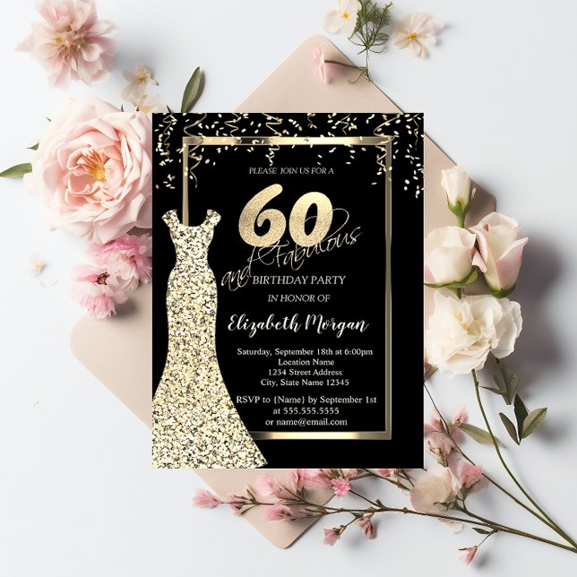 Robe Gold Sequins Noir 60e anniversaire Invitation (Créateur téléchargé)