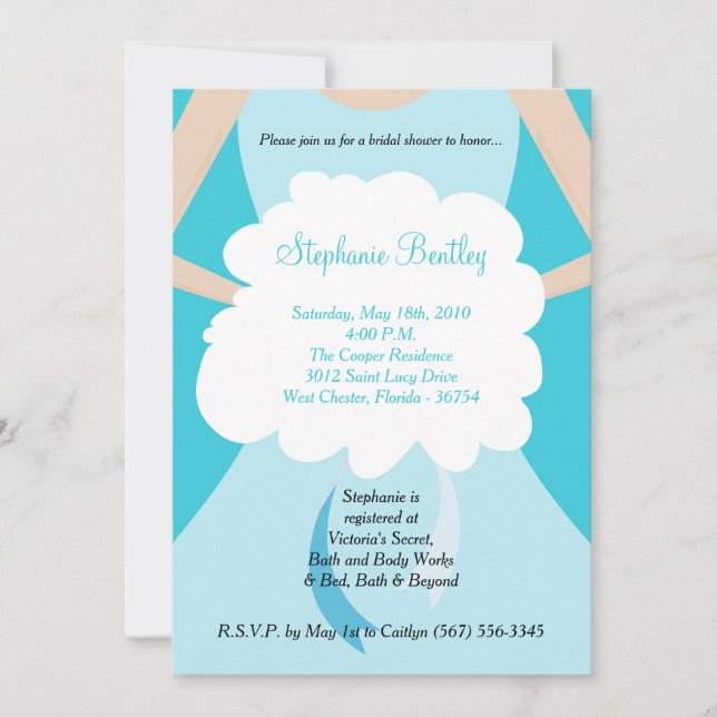 Robe Mariage bleue Invitation de douche nuptiale (Devant)
