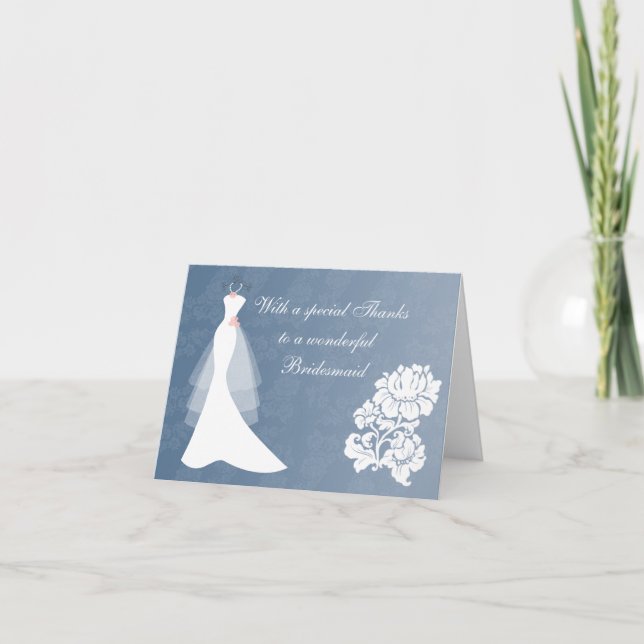 Robe mariage sur la carte Bridesmaid Merci bleu (Devant)