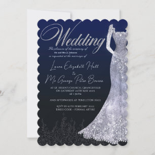Robe nuptiale faire-part de mariage bleu diamant