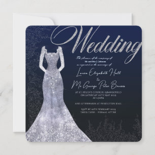 Robe nuptiale faire-part de mariage bleu diamant