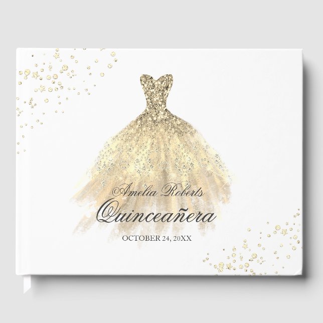 Robe or étincelante Quinceanera Livre d'or (Recto)