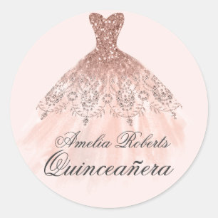 Robe Paillettes Or Rose Quinceanera Autocollant