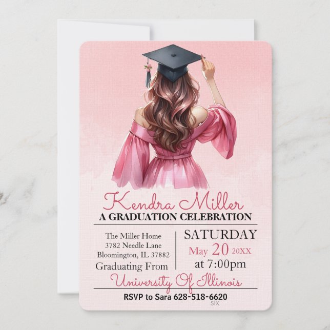 Robe rose Aquarelle Graduation Invitation (Devant)