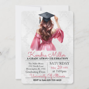 Robe rose Aquarelle Graduation Invitation