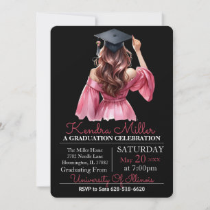Robe rose Aquarelle Graduation Invitation