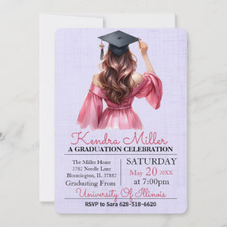 Robe rose Aquarelle Graduation Invitation
