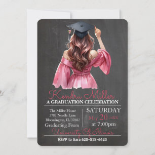 Robe rose Aquarelle Graduation Invitation