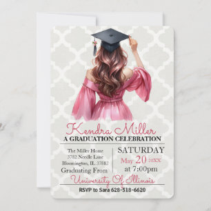Robe rose Aquarelle Graduation Invitation