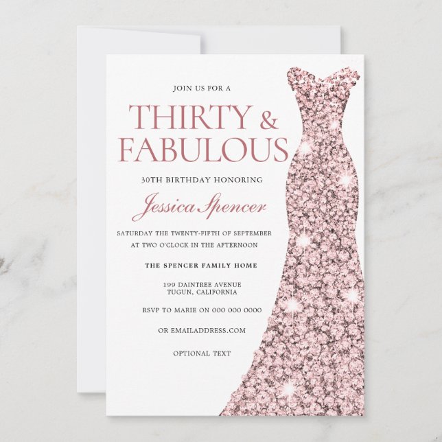 Robe rose Gold Sparkle 30e anniversaire Invitation (Devant)