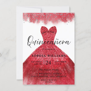 Robe rouge étincelle Quinceanera Party Invitation
